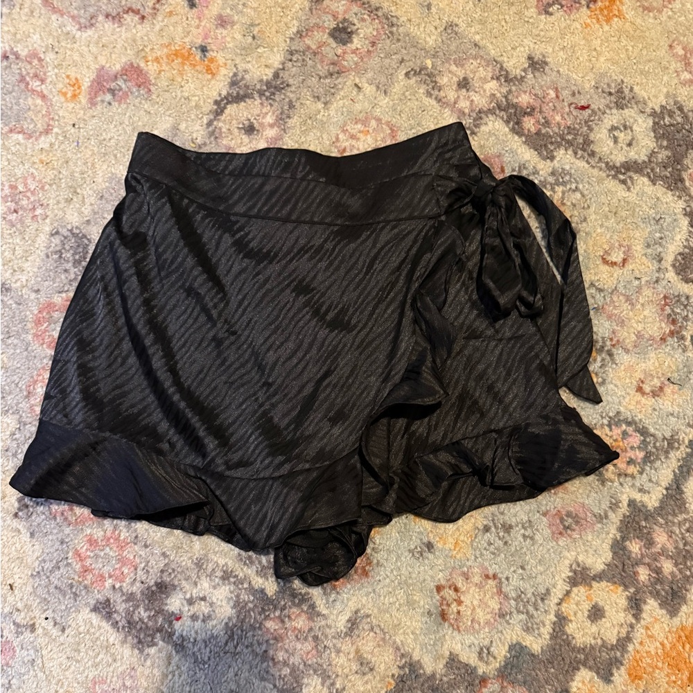 Black Ruffle Wrap Skort with Tie